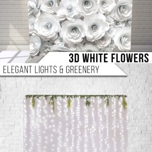 PB Backdrop - 3D White Flowers/Elegant Lights & Greenery (7.6x7.6)
